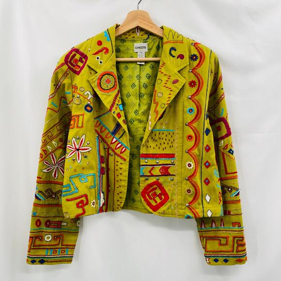 Chico's Jackets & Blazers - Chico's 1 embroidered gren cropped jacket